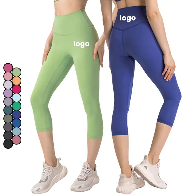 Custom Logo High Waist Yoga Capris Pants Fitness Tights Tummy Control 4 Way Stretch Gym Woman leggings With Hidden Pocket