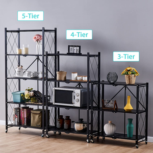 Étagères de cuisine domestique à 5 couches étagère en acier inoxydable étagères pliantes empilables support de rangement pliable en métal Mobile avec roues - Product Image 2