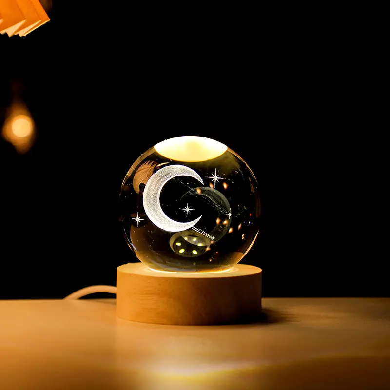 Lampe de nuit boule de cristal art 3D Lampe boule de cristal lumineuse Décoration système solaire Veilleuses LED