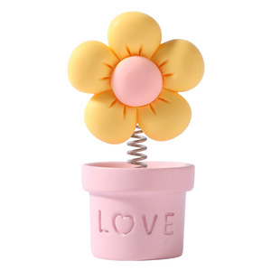 Ornement de voiture en pot de fleurs fraîches, plante en pot de simulation de dessin animé mignonne avec tête qui bouge, décoration de console centrale de voiture apaisante - Product Image 6