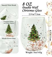 Gobelet en verre à double paroi en borosilicate de haute qualité, taille personnalisée, motif de Noël en forme d'arbre de Noël avec paillettes, avec poignée pour boire du café ou du thé