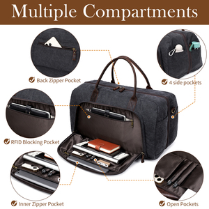 Sac polochon en toile unisexe de haute qualité avec fermeture à glissière élégant toile voyage fourre-tout Weekender nuit <span class=keywords><strong>Gym</strong></span> <span class=keywords><strong>dos</strong></span> sac à main - Product Image 3
