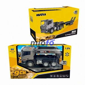 Xe tải kéo rơ moóc phẳng điều khiển từ xa 9 kênh 1:24, chất liệu bán hợp kim, xe kỹ thuật mô hình đúc kim loại có đèn - Product Image 6