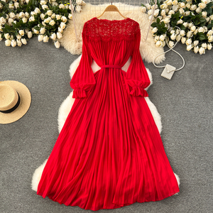 Abito da festa di lusso da donna, lungo, sexy, in pizzo traforato, estivo, stile lanterna chic - Product Image 3