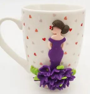 novelty handmade cute girl porcelain design 3D Polymer clay ceramic coffee tea mug