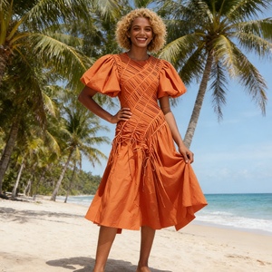 Vestido Largo Asimétrico para Mujer, Nuevo Estilo, Cuello Redondo, Manga Abullonada, Cintura Ajustada, Vestidos Plisados de Moda - Product Image 1