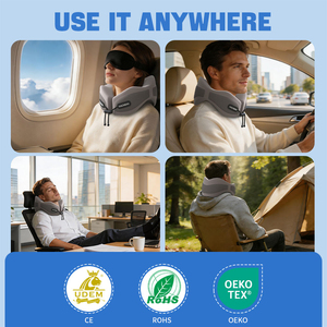 Oreiller de voyage <span class=keywords><strong>ergonomique</strong></span> en mousse à mémoire de forme pour avion - Ensemble d'oreillers de vol respirants en maille avec boîte cadeau et masque pour les yeux OEM - Product Image 6