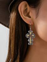 Boucles d'oreilles pendantes bohèmes 2026 Western Till Retro avec pendentif croix en filigrane turquoise pour femmes, bijoux de mode en gros