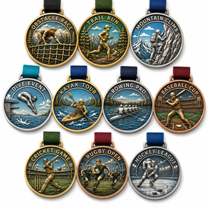 Médaille de football sportive en or personnalisée en gros, conception 3D, médaille vierge en métal émaillé souple personnalisable - Product Image 1