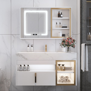 Lavabo de lujo ligero integrado con placa de <span class=keywords><strong>roca</strong></span> simple e inteligente moderno, combinación de gabinete de <span class=keywords><strong>baño</strong></span> - Product Image 3