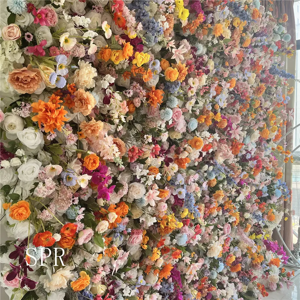 Bouquet de demoiselles d'honneur SPR décoration de mariage 8 pieds par 8 pieds panneaux de fleurs en soie décoratifs toile de fond murale de fleurs artificielles