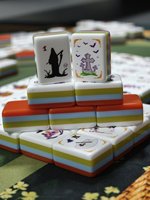 Juego de Mahjong Acrílico Moderno de Lujo para Halloween, 160 Fichas, con Ilustraciones de Casa Embrujada, Calabaza y Bruja, para 4 Jugadores