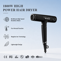 Sèche-cheveux intelligent à séchage rapide sans dommages thermiques, puissant 1800W, électrique, à ions négatifs, avec embout et diffuseur