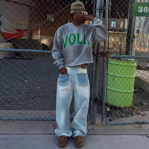 Custom Heavyweight Boxy Cropped Hoodie High Quality Oversized French Terry Sun Faded Acid <b>Wash</b> Crew Neck Sweatshirt For Men - Product Image 4