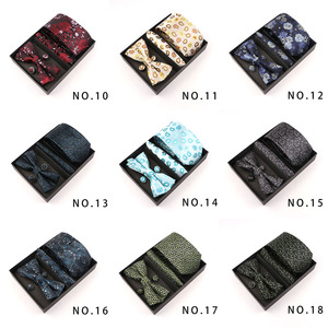 Seide Polyester Jacquard Krawatte Set für Männer Handgemachte Paisley Fliege Taschentuch Einst eck tücher Manschetten knopf Set Krawatte Mit Box - Product Image 4