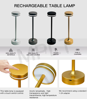 Lampe de lecture sans fil en aluminium, style nordique moderne, décoration intérieure, lampe de table LED rechargeable à commande tactile réglable
