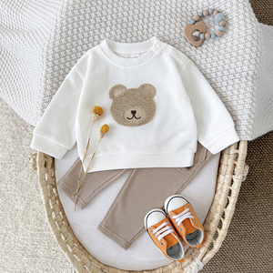 Conjunto Casual de Dos Piezas <span class=keywords><strong>para</strong></span> Bebé, Estilo Primavera-Otoño, Sudadera con Parche de <span class=keywords><strong>Osito</strong></span> de Peluche, Pantalones de Color Sólido, Transpirable y Personalizable - Product Image 2
