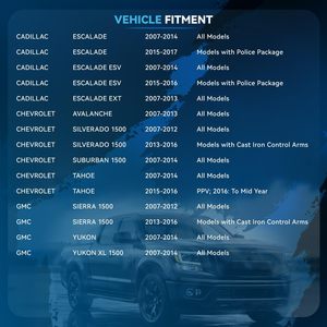 Bras de suspension supérieurs avant Chevrolet Silverado GMC Sierra Yukon XL Tahoe en acier allié noir, pièces de rechange neuves, garantie de 12 mois - Product Image 6