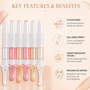Stick illuminateur double 2-en-1 et stylo contour liquide à tête pinceau, waterproof, longue tenue, végan, pour un éclat visage scintillant, maquillage professionnel - Product Image 2