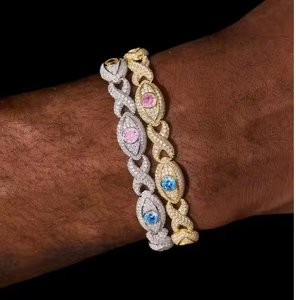 Pulsera Hip Hop de Plata de Ley 925 con Piedras de Moissanita Multicolores Cultivadas en Laboratorio, Corte Brillante, Estilo Diamante Unisex, Joyería de 10 g, India - Product Image 1