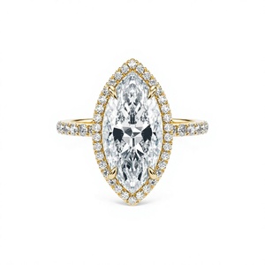 Anillo de Boda con Halo de Diamantes Cultivados en Laboratorio, Corte Marquesa de 5.5 CT, Banda Pavé de Oro de 14K, Joyería Personalizada B2B - Product Image 4
