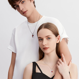 San valentino regali <span class=keywords><strong>angelo</strong></span> <span class=keywords><strong>e</strong></span> diavolo ali ciondolo coppia collana per uomo donna gotico rosso zircone amante collana - Product Image 4