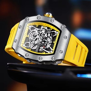 Montre à quartz argentée pour homme Drioshipping, bracelet en caoutchouc parfait, étanche, squelette, en stock, kit montre d'affaires - Product Image 4