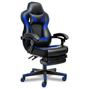 Alinunu Gaming-Stuhl ergonomischer Rennstil Hochrücken-Computersessel mit Fußstütze Kopfstütze und Lendenwirbelunterstützung PU-Lederkipp