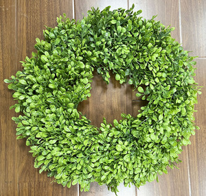 <strong>Spring</strong> Green Artificial Boxwood <strong>Wreath</strong> Decorative Faux Wall Boxwood <strong>Wreath</strong> Greenery Leaves Boxwood <strong>Wreath</strong> for Door - Product Image 1