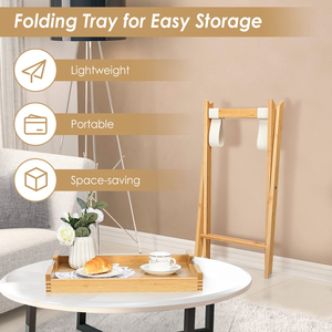 Bandeja para <span class=keywords><strong>TV</strong></span>, mesa auxiliar plegable de bambú con asas de acero, mesa portátil de madera para aperitivos, bandejas plegables de bambú para <span class=keywords><strong>TV</strong></span> para comer - Product Image 3