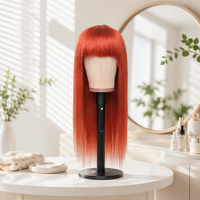 Frange latérale longue et droite # Perruque en cheveux humains roux auburn 350, perruque fabriquée à la machine, cheveux humains naturels lisses, perruques en cheveux humains réels pour femmes noires