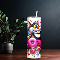 Gobelet isotherme en acier inoxydable de 20 oz avec motif de chat de dessin animé, bouteille d'eau isolée avec motif de chat floral « LOVE », livraison gratuite aux États-Unis