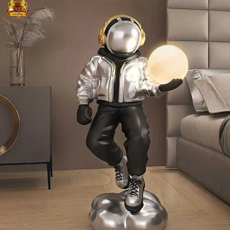 Commercial decoration resin astronaut sculpture rocket spaceman life size fiberglass astronaut statue light up led
