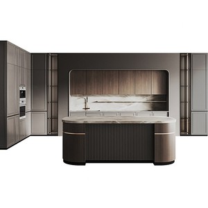 Set di Mobili da <span class=keywords><strong>Cucina</strong></span> di Lusso in Legno Massello Laccato Grigio Chiaro, Armadi Personalizzati Moderni, Mobili da <span class=keywords><strong>Cucina</strong></span> Cinesi con Isola - Product Image 1