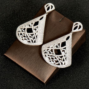 HIBRIDE, nueva moda, Popular, forma de abanico de lujo, pendientes de circón de cristal pavé de Mirco completo, joyería de moda <span class=keywords><strong>para</strong></span> mujer, moda <span class=keywords><strong>para</strong></span> mujer, moda - Product Image 1