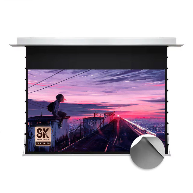 VisualMr Grey Crystal Electric Hidden Recessed ALR 16:9 72-150 Inch Ambient Light Rejecting In-Ceiling Curtain Motorized 0.8 AI