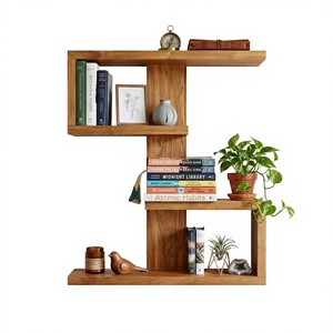 Wooden Wall Mounted Double Tier Modern Floating Storage Shelves Handmade Home Decor for Living Room - Product Image 1