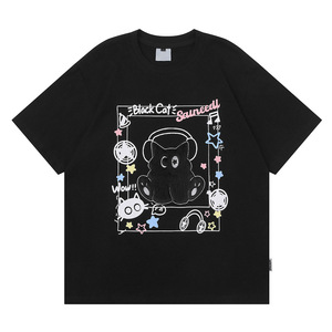 <span class=keywords><strong>T</strong></span>-shirt gris pour homme en pur coton 200g de haute qualité, personnalisé, motif dessin animé noir, style streetwear décontracté et ample, pour impression - Product Image 2