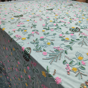 ผ้าปักเลื่อมคุณภาพดีเยี่ยม ผ้าลูกไม้ปักลูกปัดหรูหรา มีจำหน่ายในขนาดที่กำหนดเองได้ - Product Image 1