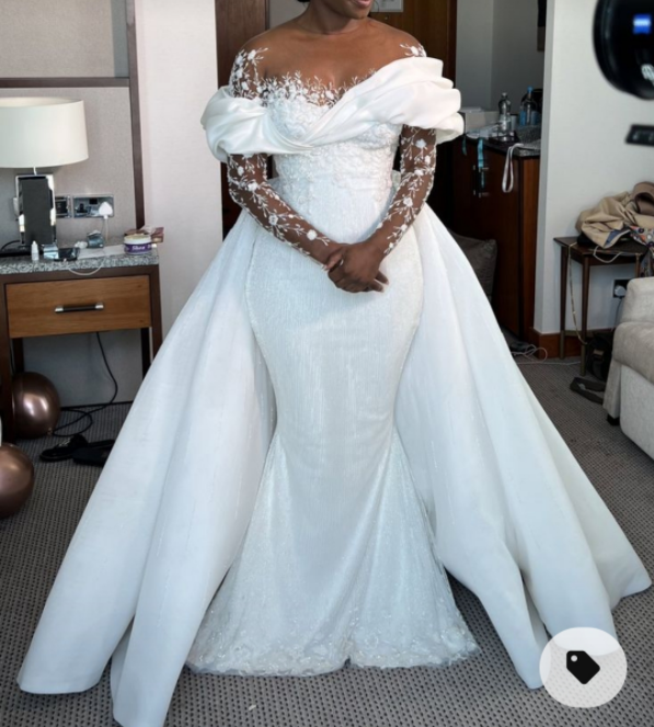 S3426F New Drop Shipping High Quality Customized Hot Sale Long Sleeve Detachable Fishtail Bridal 2 in 1 Wedding Dress