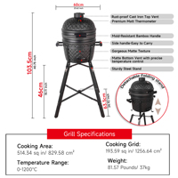 SEB KAMADO Grün 16 Zoll Mini Tragbarer Holzkohlegrill Kamado Grill Outdoor BBQ Keramik für Draußen