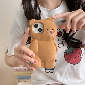 Custodia in Silicone 3D orso carino per iPhone 13 14 15 16 Pro Max in cartone animato adorabile animale Cover del telefono antiurto - Product Image 5