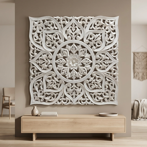 Panneau mural en bois sculpté à la main |   Panneau mural décoratif blanc pour la décoration intérieure de la maison 36x36 pouces - Product Image 4
