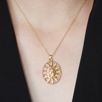 Pendentif de collier en cuivre plaqué or 18 carats avec zircon, effet 3D ajouré ovale, vente en gros