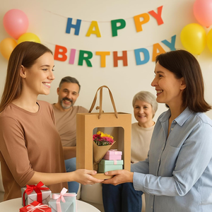 Sacs en <span class=keywords><strong>Papier</strong></span> Kraft d'Emballage Cadeau avec Fenêtre Transparente et Poignées pour Entreprises, Shopping, Mariages, Baby Showers et Cadeaux d'Invités - Product Image 4