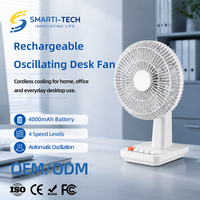 Ventilateur de bureau oscillant rechargeable 4000mAh, 4 vitesses, silencieux, sans fil, USB Type-C, avec minuterie 1-4H pour la maison et le bureau