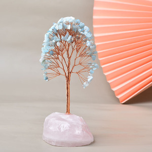Fournisseur d'usine d'ornements de luxe, arbre de vie en cristal de quartz rose enveloppé de fil, pour cadeau - Product Image 4