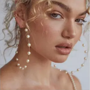 XD32 Balry Jewelry 2019 latest design high bright pearl earrings exaggerated C-shape pearl gold earring fancy pearl earring hoop