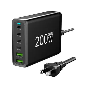 200W 6 Ports Charging Station 4 USB C 2 QC USB A PD Mobile Phone power hub