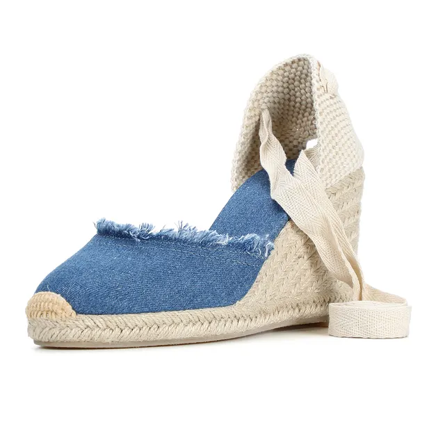 Ladies new style espadrilles with heel, comfortable and fashionable all-match lace-up wedges, ladies fashion high heels